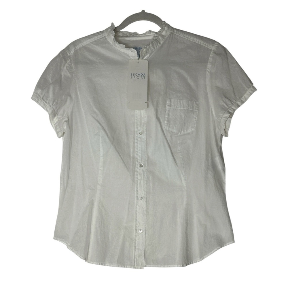 New Escada Sport Shirt Top Women's Size‎ 42 Short Sleeve Button Front Luxury